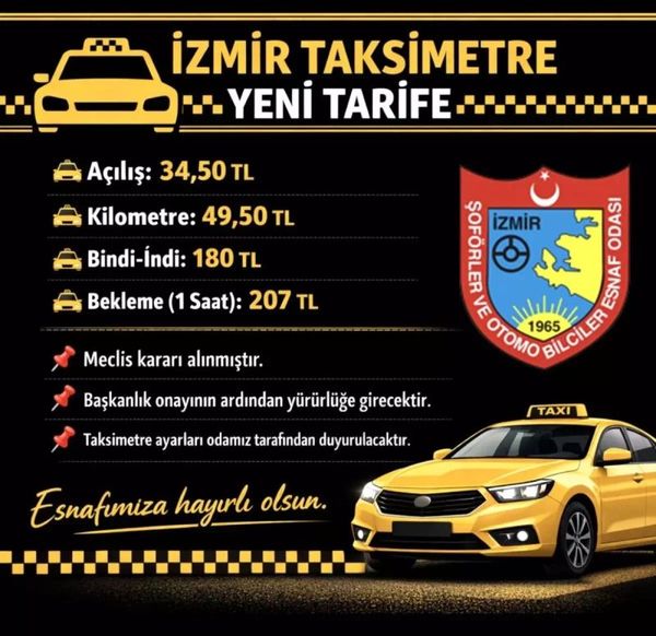 İzmir'de Taksi İndi Bindi Ücreti 180 Liraya Çıkarıldı